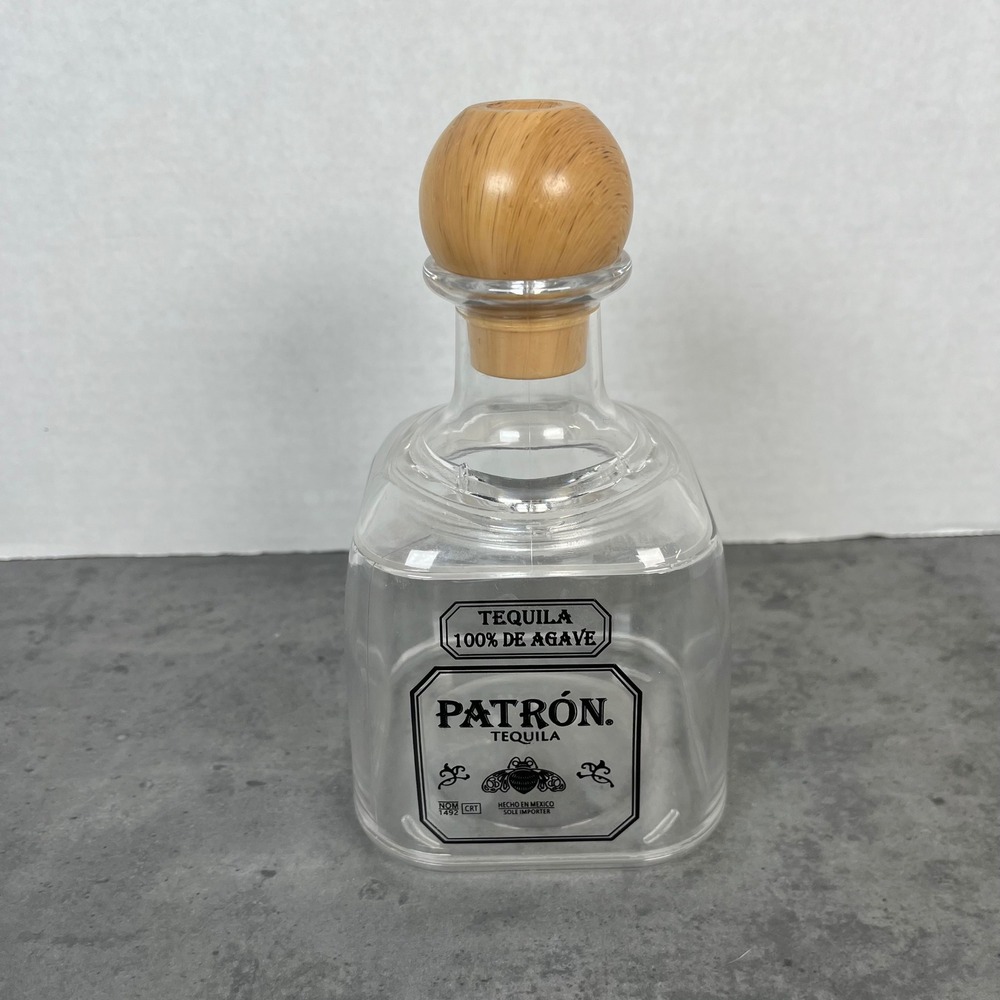 6" Patron Tequila Plastic Bottle‎ w/ Wood Stopper Straw Hole Display Collectible